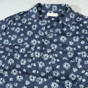 Everlane Shirt Mens Large Blue Floral 100% Linen Button Up Camp Pockets Casual
